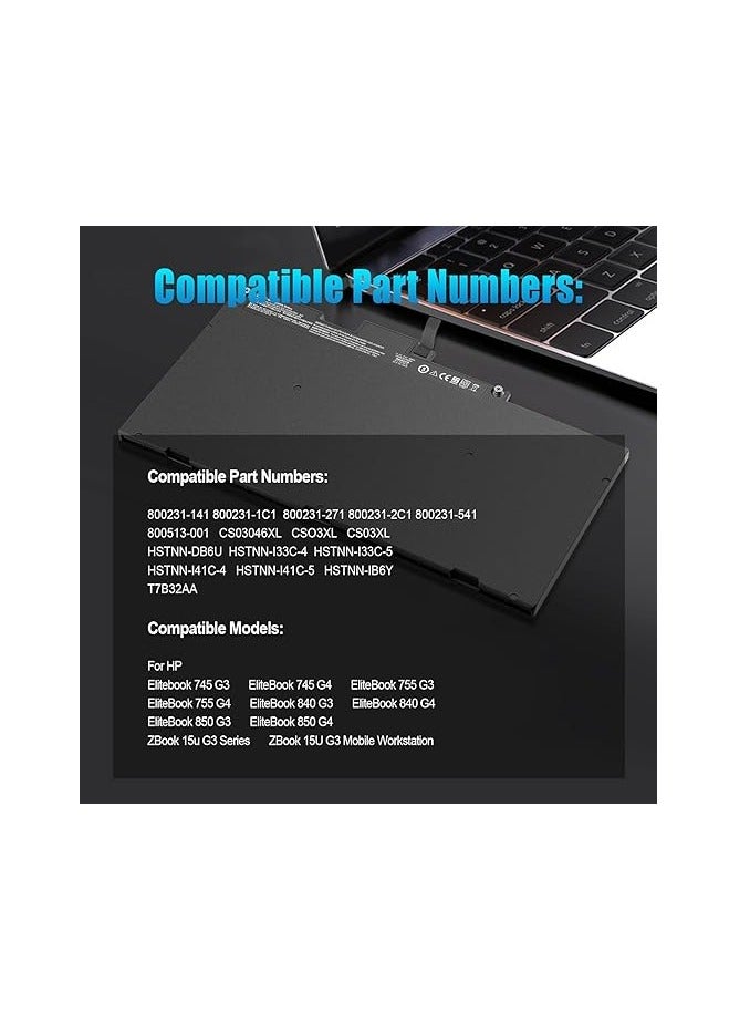 Terabyte Replacement CS03XL CSO3XL TA03XL Laptop Battery for HP EliteBook 745 G3 755 G3 840 G3 848 G3 850 G3 800513-001 800231-141 HSTNN-IB6Y HSTNN-I33C-4 T7B32 AA HSTNN-I3 3C-5 HP ZBook 15u G3 G4 mt42 mt43 - Image 3