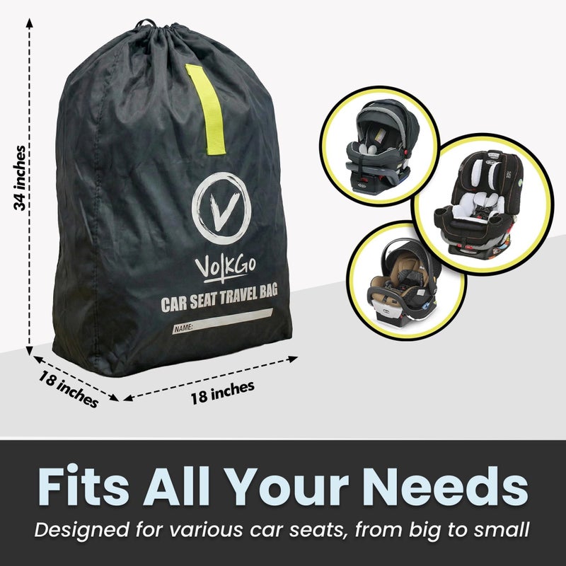 V VOLKGO Car Seat Travel Bag for Air Travel - Large Gate Check Bag for Airplane, Durable & Water-Resistant Protector with Pouch - Universal Size (Black) - Image 2
