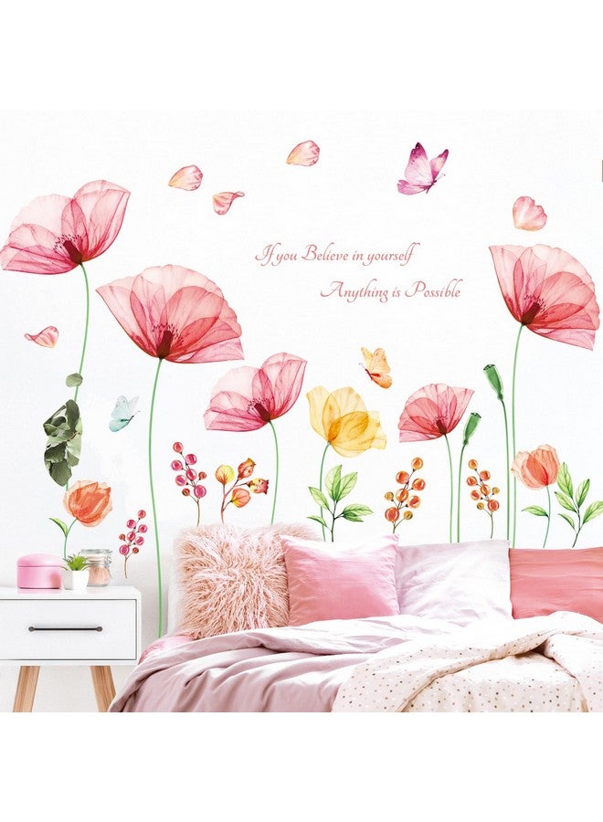 DECOWALL SG-2206 Light Pink X-ray Flowers Wall Stickers Decals Kids Peel and Stick Removable Nursery Room Floral Bedroom Living Peony Art décor Watercolor Butterfly Girls Decoration Rose Home DIY - Image 2