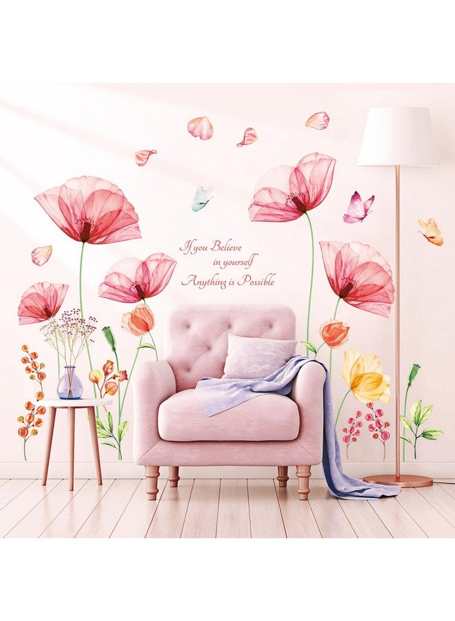 DECOWALL SG-2206 Light Pink X-ray Flowers Wall Stickers Decals Kids Peel and Stick Removable Nursery Room Floral Bedroom Living Peony Art décor Watercolor Butterfly Girls Decoration Rose Home DIY - Image 1