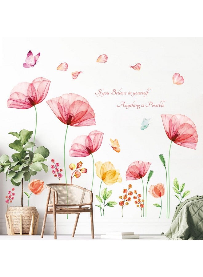 DECOWALL SG-2206 Light Pink X-ray Flowers Wall Stickers Decals Kids Peel and Stick Removable Nursery Room Floral Bedroom Living Peony Art décor Watercolor Butterfly Girls Decoration Rose Home DIY - Image 3