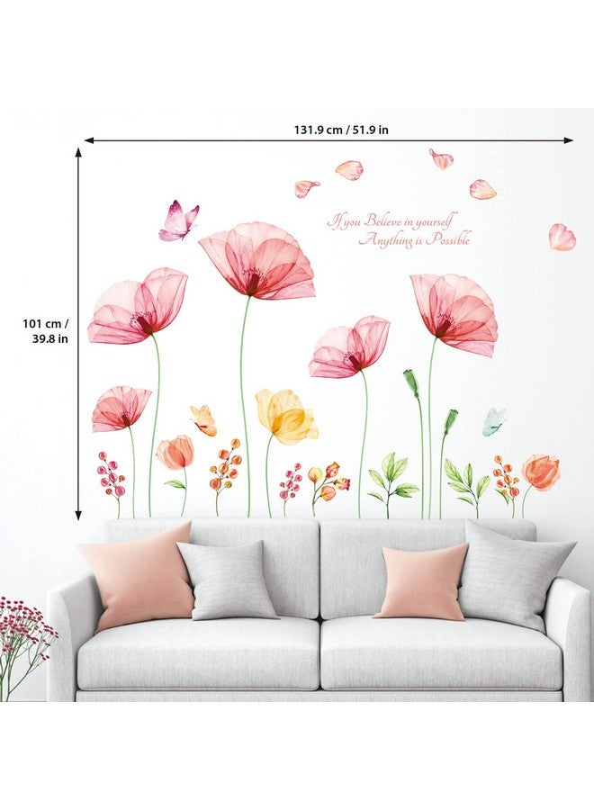DECOWALL SG-2206 Light Pink X-ray Flowers Wall Stickers Decals Kids Peel and Stick Removable Nursery Room Floral Bedroom Living Peony Art décor Watercolor Butterfly Girls Decoration Rose Home DIY - Image 5