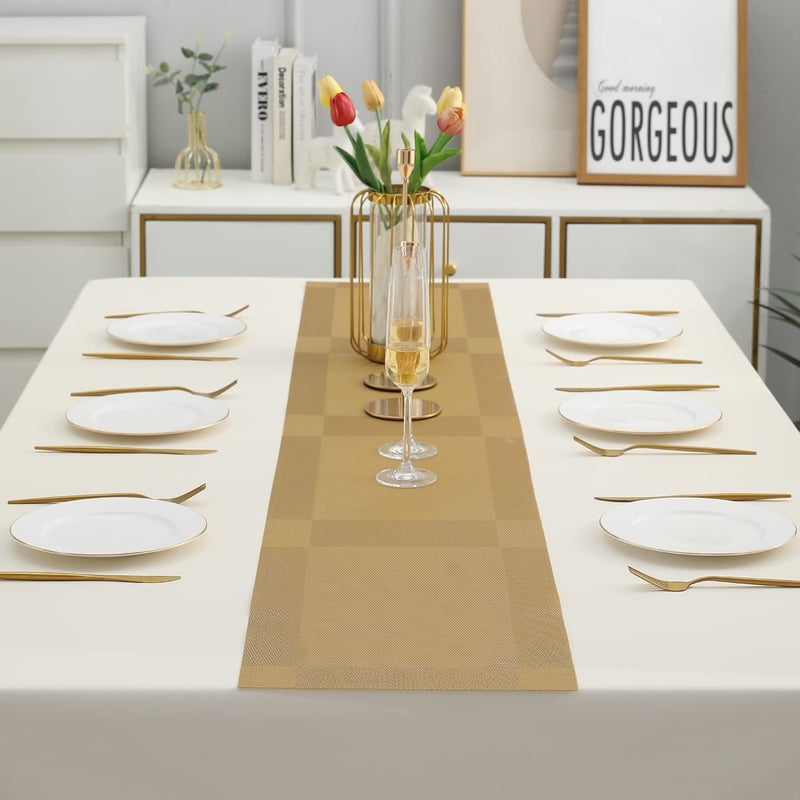 TASKHOUSE Table Runner 180X30cm Heat Resistant for Dining Room Table Oil Proof and Antiscalding Waterproof and Washable for Kitchen Party Home Dcor Gold1 - Image 2