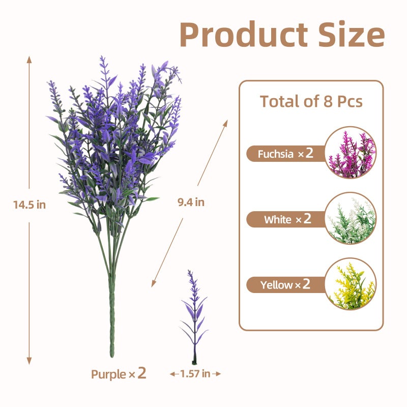 CLEANGOR 8 Bundles Artificial Flowers for Outdoors, Lavender Flowers Artificial, UV Resistant Artificial Outdoor Plants, for Spring Summer Garden, Porch, Patio, Window Box, Home Decoration (4 Color) - Image 2