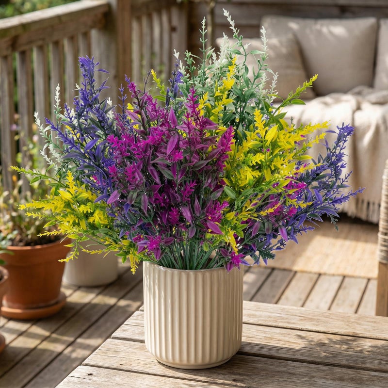CLEANGOR 8 Bundles Artificial Flowers for Outdoors, Lavender Flowers Artificial, UV Resistant Artificial Outdoor Plants, for Spring Summer Garden, Porch, Patio, Window Box, Home Decoration (4 Color) - Image 1