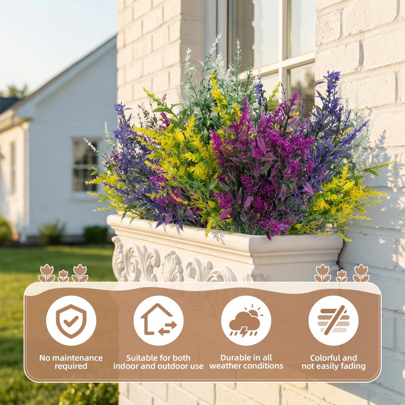 CLEANGOR 8 Bundles Artificial Flowers for Outdoors, Lavender Flowers Artificial, UV Resistant Artificial Outdoor Plants, for Spring Summer Garden, Porch, Patio, Window Box, Home Decoration (4 Color) - Image 4