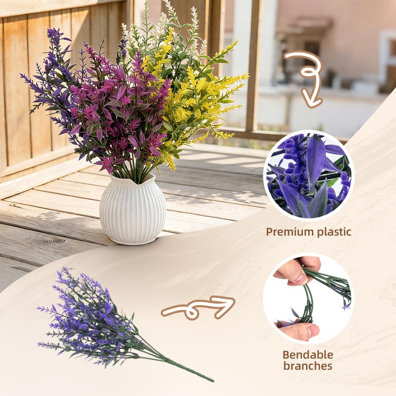 CLEANGOR 8 Bundles Artificial Flowers for Outdoors, Lavender Flowers Artificial, UV Resistant Artificial Outdoor Plants, for Spring Summer Garden, Porch, Patio, Window Box, Home Decoration (4 Color) - Image 3