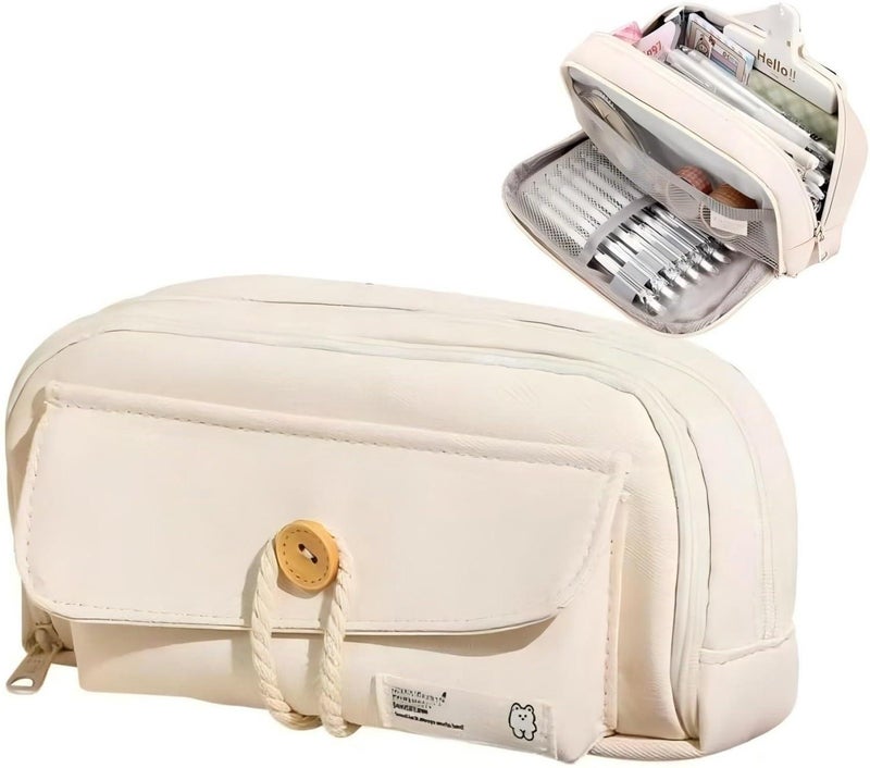 Large-capacity pencil case-white p Place pens and markers with a large white handle.
