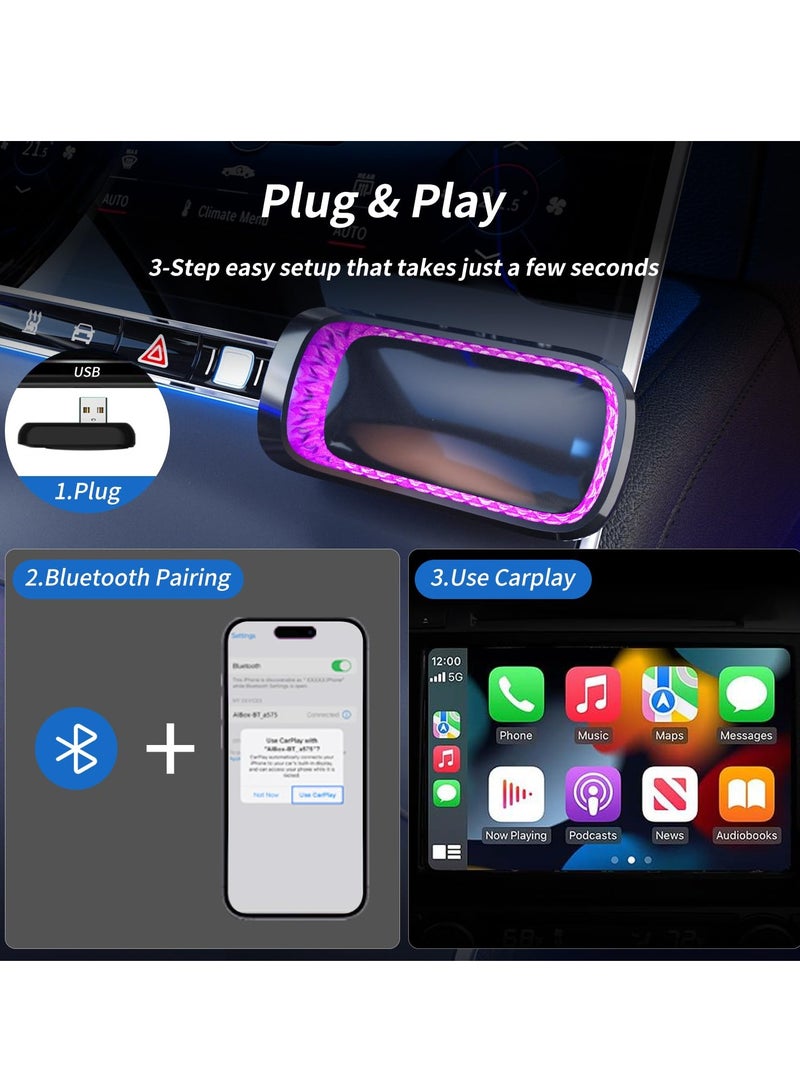 SYOSI Plug & Play CarPlay Wireless Adapter for All Factory Wired CarPlay Cars, Plug & Play Wireless CarPlay Adapter with USB Port Convert Wired to Wireless CarPlay Dongle - Image 4