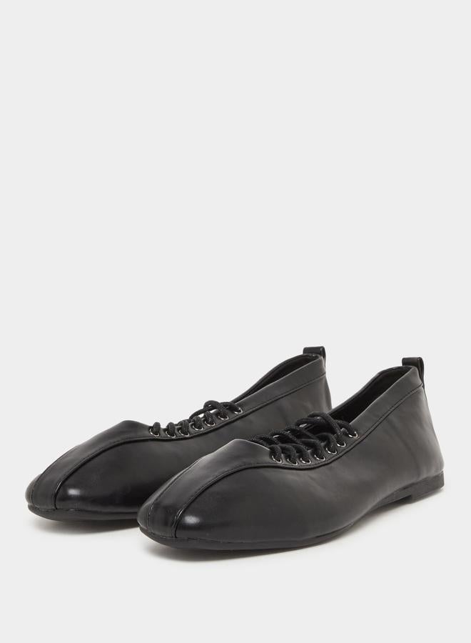 Styli Panelled Lace Vamp Ballerina Shoes with Back Pull Tab - Image 3