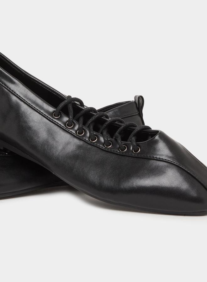 Styli Panelled Lace Vamp Ballerina Shoes with Back Pull Tab - Image 4