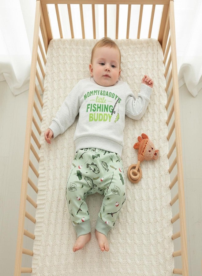 Karuedoo Toddler Baby Boy Fishing Outfit Mommy&Daddy's Little Fishing Buddy Long Sleeve Sweatshirt Top Fish Print Pants Set (A-Gray Green, 3-6 Months) - Image 2