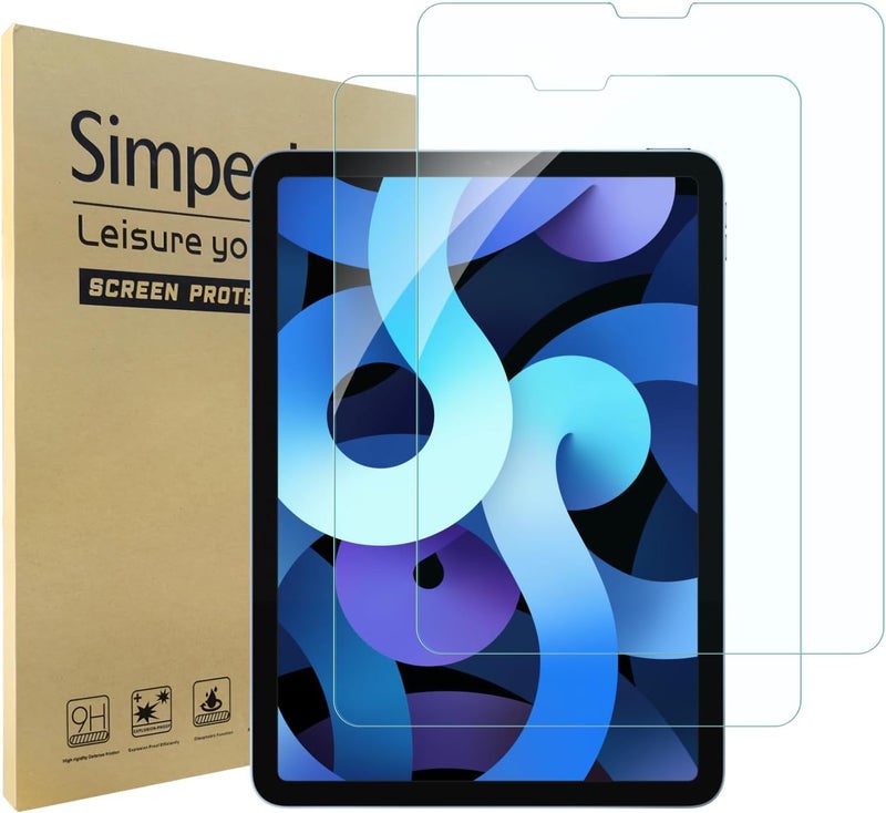 Simpeak حماية شاشة سيمبيك 2 عبوة متوافقة مع آبل آيباد إير الجيل 5 و 4 109 2022 2020 زجاج مقسى لحماية الشاشة متوافقة مع آيباد برو 11 بوصة جميع الطرازات 2022 2021 2020 2018 - Image 1