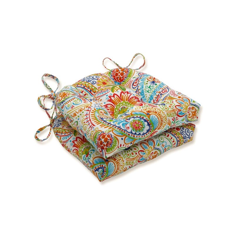 Pillow Perfect Paisley IndoorOutdoor Chairpad with Ties Reversible Tufted Weather and Fade Resistant 155 x 16 BlueGreen Gilford 2 Count