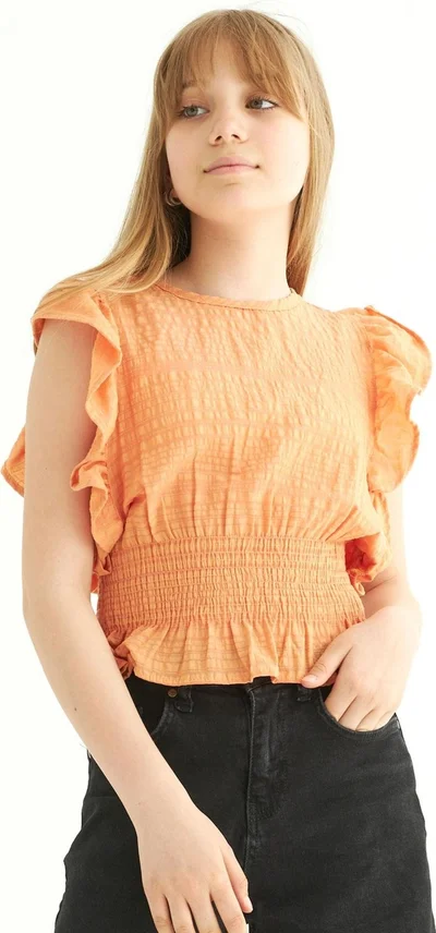 زيبكيدز Crew Neck Bat Sleeve Orange Color Girl Blouse