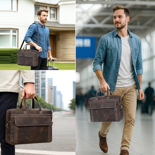 HLC Full Grain italian Leather Briefcase for Men Top Choice Gifts Handcrafted Laptop Bag with Multiple Compartments (Brown, 16 inch) - Image 5