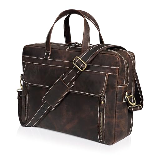 HLC Full Grain italian Leather Briefcase for Men Top Choice Gifts Handcrafted Laptop Bag with Multiple Compartments (Brown, 16 inch) - Image 1