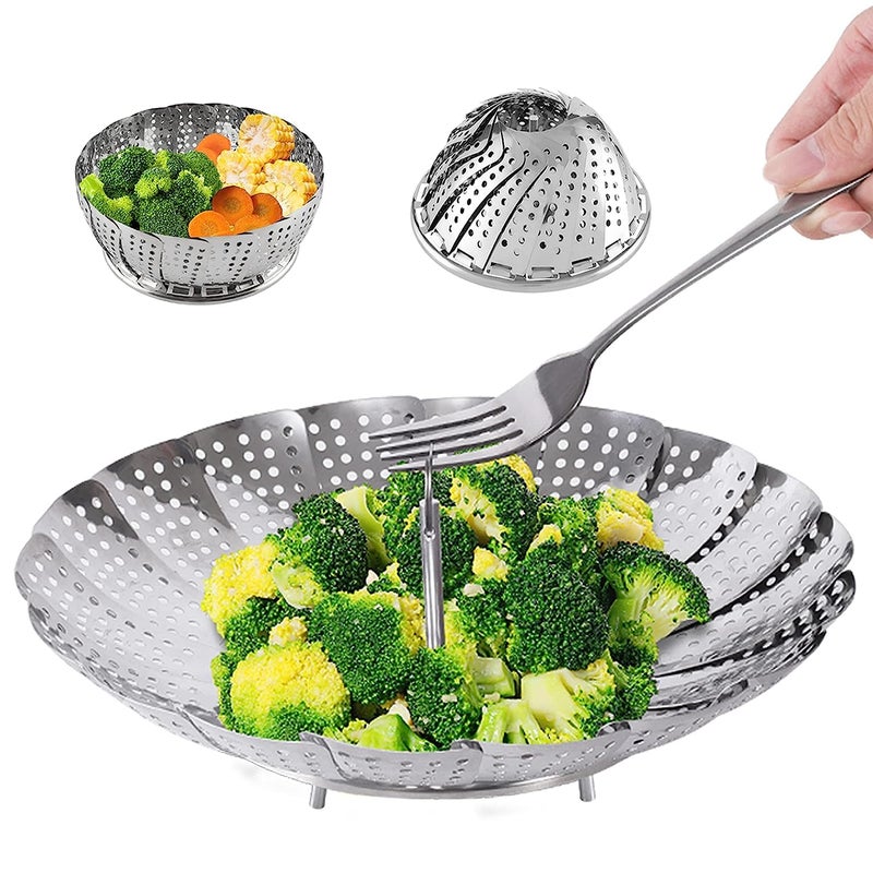 DHAVL Stainless Steel Vegetable Fruit Steamer Punching Food Drain Bowl Basket Stainless Steel Steamer Steamer Basket23 CM - Image 1