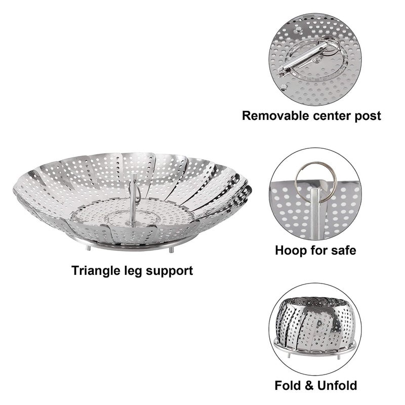 DHAVL Stainless Steel Vegetable Fruit Steamer Punching Food Drain Bowl Basket Stainless Steel Steamer Steamer Basket23 CM - Image 3