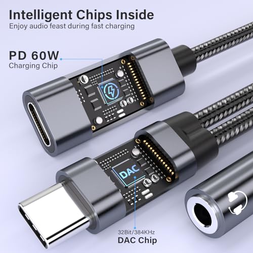 Mxcudu USB C to 3.5mm Headphone and Charger Adapter, 2 in 1 USB C to Aux Audio Adapter & 60W Fast Charging Dongle Compatible with iPhone 17Pro Max/16/15, Galaxy S25/S24/S23/S23FE, Pixel 9/8, iPad Pro - Image 4