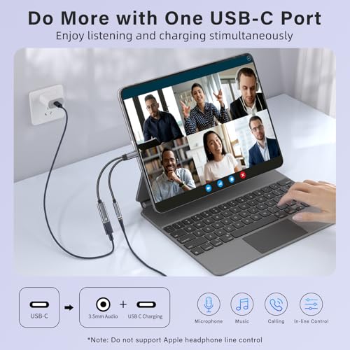 Mxcudu USB C to 3.5mm Headphone and Charger Adapter, 2 in 1 USB C to Aux Audio Adapter & 60W Fast Charging Dongle Compatible with iPhone 17Pro Max/16/15, Galaxy S25/S24/S23/S23FE, Pixel 9/8, iPad Pro - Image 3