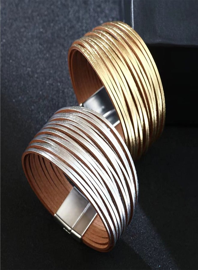 KunBead Women Gold Leather Wrap Bracelets Braided Handmade Bohemian Multilayer Bracelet Wristband Cuff Birthday Jewelry - Image 4