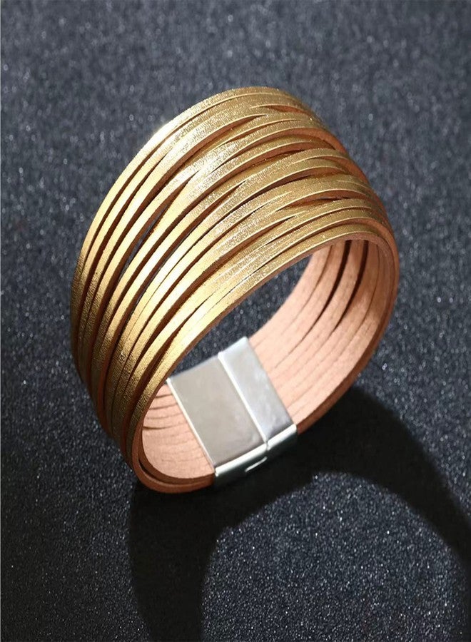 KunBead Women Gold Leather Wrap Bracelets Braided Handmade Bohemian Multilayer Bracelet Wristband Cuff Birthday Jewelry - Image 2