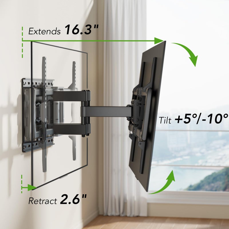 AX WABER Full Motion TV Wall Mount Bracket for Most 32-85 inch TVs,TV Mount with Dual Articulating Arms,Tilt/Swivel/Extension/Leveling,Fits 8â€ 12â€ 16" Studs,Max VESA 600x400mm, Holds up to 132lbs - Image 4