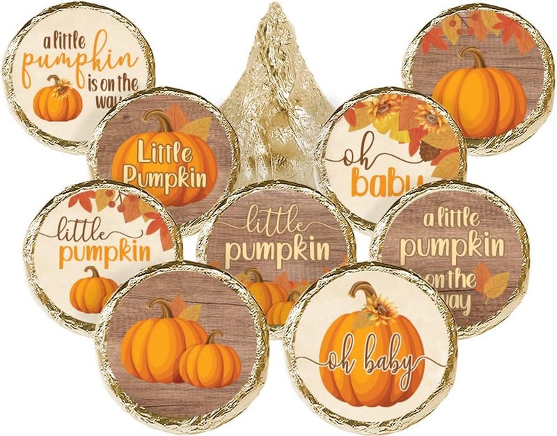 DISTINCTIVS Rustic Fall Little Pumpkin Baby Shower Chocolate Kisses Candy Stickers  180 Count Baby Shower Favor Labels for Autumn Party Decorations - Image 1