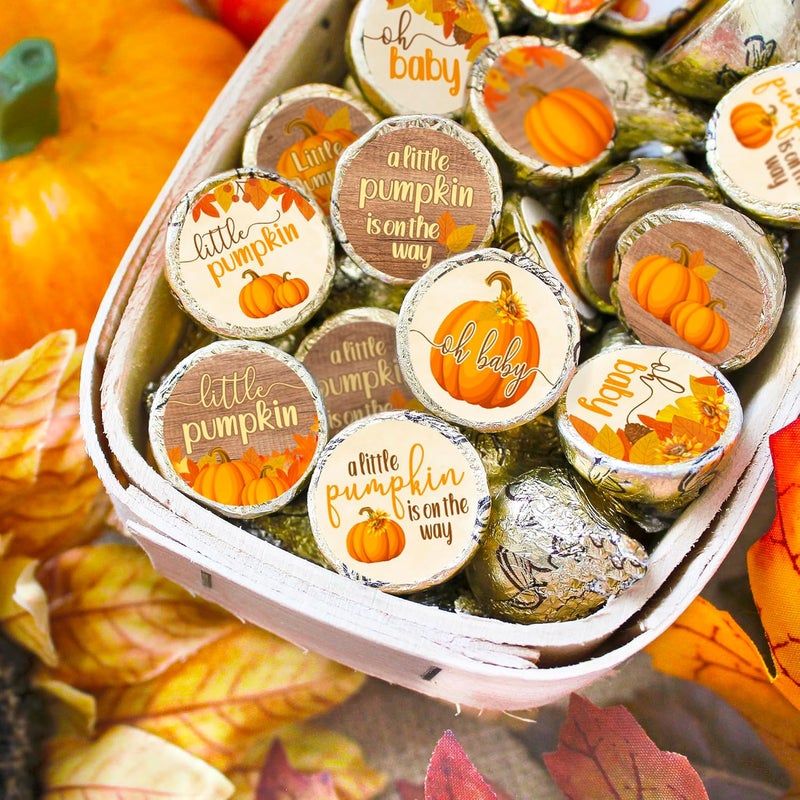 DISTINCTIVS Rustic Fall Little Pumpkin Baby Shower Chocolate Kisses Candy Stickers  180 Count Baby Shower Favor Labels for Autumn Party Decorations - Image 2