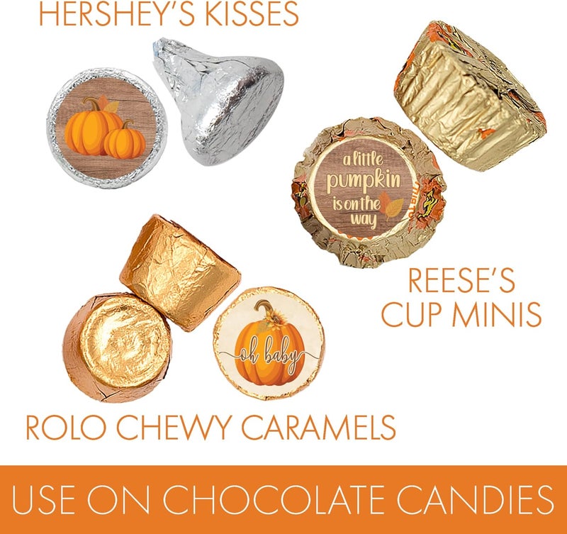 DISTINCTIVS Rustic Fall Little Pumpkin Baby Shower Chocolate Kisses Candy Stickers  180 Count Baby Shower Favor Labels for Autumn Party Decorations - Image 4