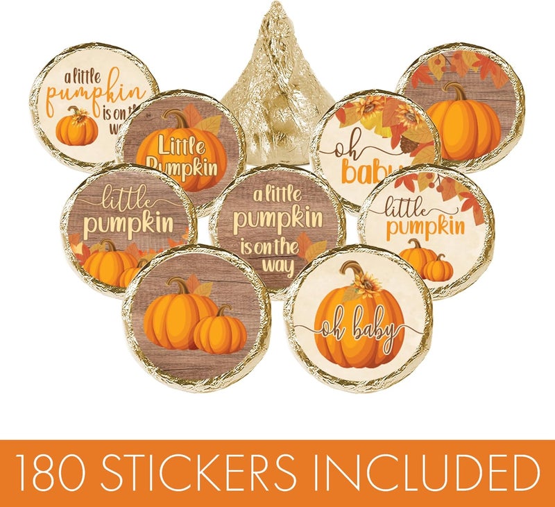 DISTINCTIVS Rustic Fall Little Pumpkin Baby Shower Chocolate Kisses Candy Stickers  180 Count Baby Shower Favor Labels for Autumn Party Decorations - Image 5