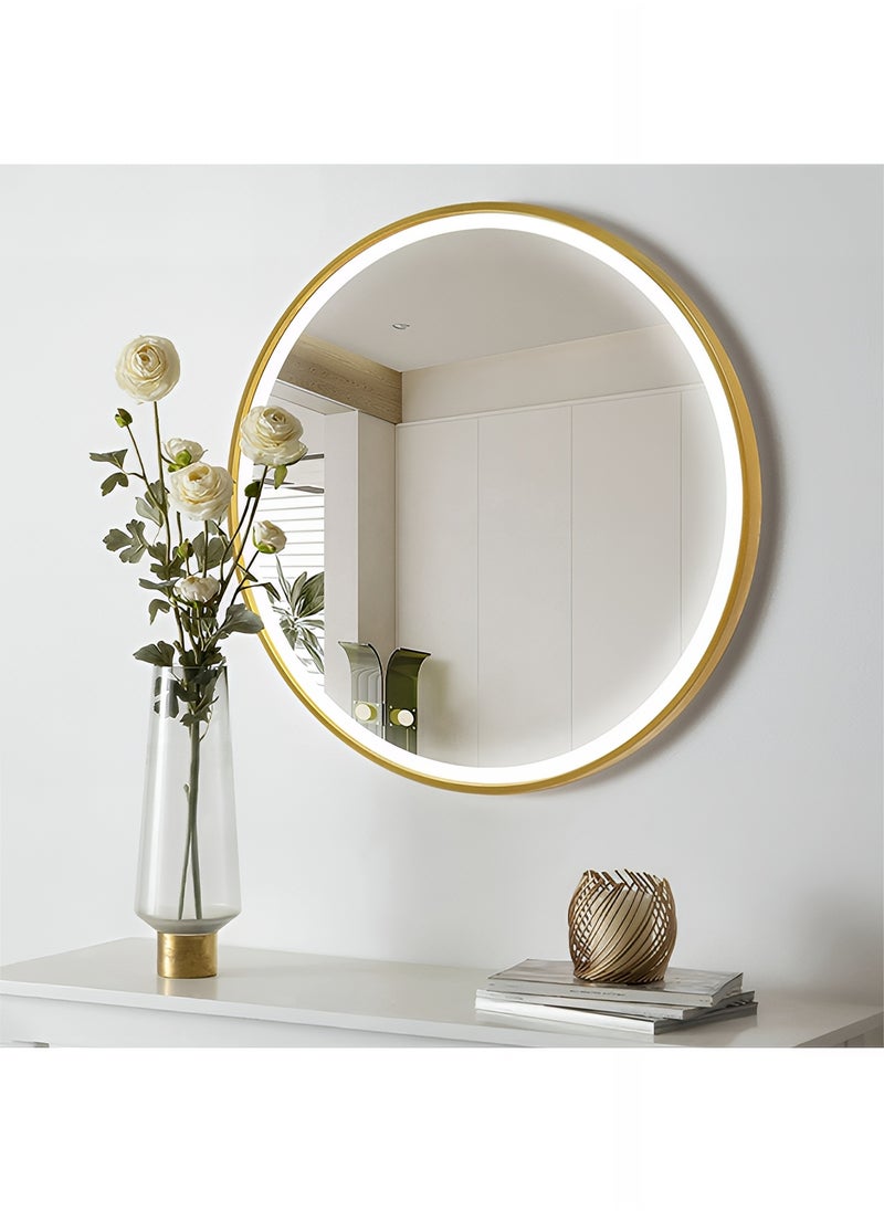 Taimi - Pack Of 2 Round Mirror with Gold Aluminum Frame and Touch LED Front Light, Bathroom Wall Mirror with 3 Light Colors, Wall Mounted Makeup Mirror for Dressing Table - 80cm - Image 1