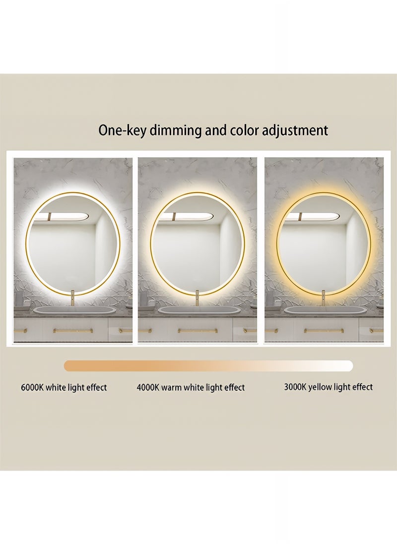 Taimi - Pack Of 2 Round Mirror with Gold Aluminum Frame and Touch LED Front Light, Bathroom Wall Mirror with 3 Light Colors, Wall Mounted Makeup Mirror for Dressing Table - 80cm - Image 1