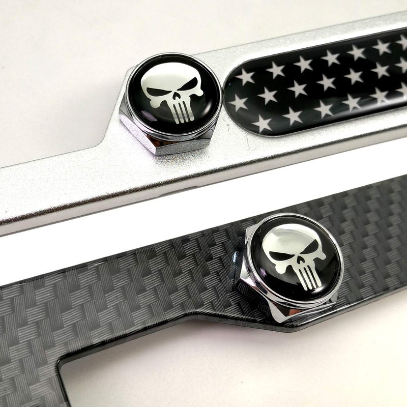 AOOTF License Plate Screw Bolt Caps- Logo Billet Metal Car License Plate Bolts Frame Screw Cover with Black Skull Sticker, License Plate Frame Security Fastener Kit with Anti-Rattle Foam Pads - Image 4