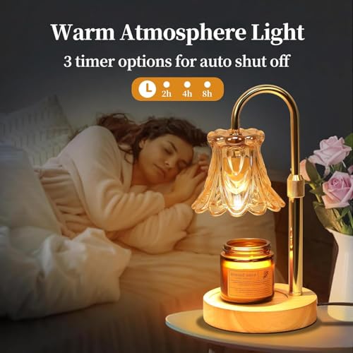 Droyek Candle Warmer Lamp with Dimmer Electric Candle Lamp with Timer for Jar Candles Scented Candles Plugin Wax Warmer Lamp for Home Office with 2 Bulb White Peony - Image 3