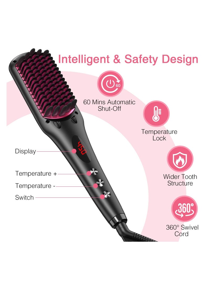 miropure - Enhanced Ceramic Hair Straightener Brush by MiroPure, 2-in-1 Ionic Straightening Brush with Anti-Scald Feature, Auto Temperature Lock & Auto-Off Function - Image 1