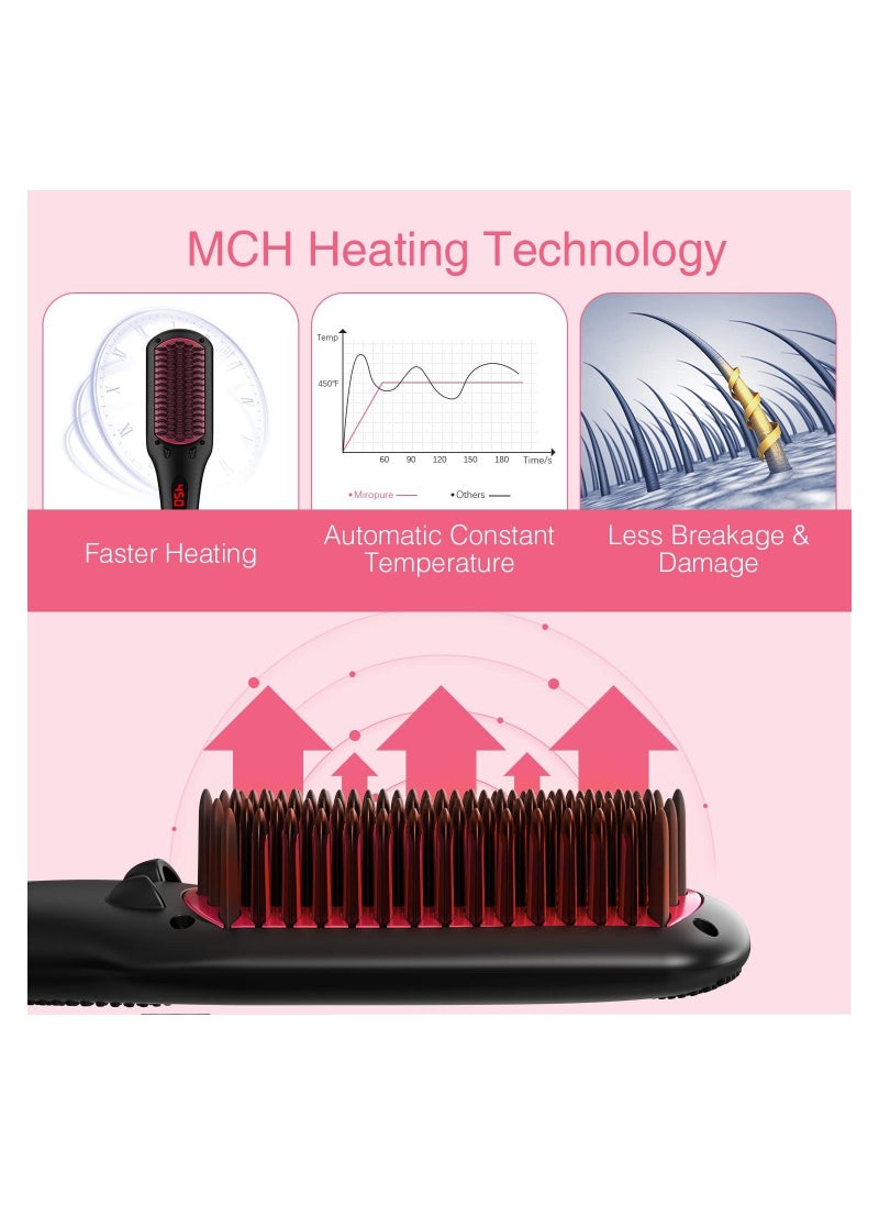miropure - Enhanced Ceramic Hair Straightener Brush by MiroPure, 2-in-1 Ionic Straightening Brush with Anti-Scald Feature, Auto Temperature Lock & Auto-Off Function - Image 1