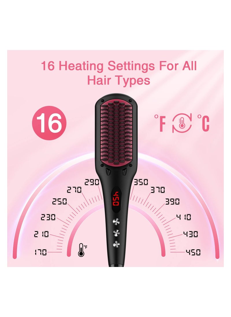 miropure - Enhanced Ceramic Hair Straightener Brush by MiroPure, 2-in-1 Ionic Straightening Brush with Anti-Scald Feature, Auto Temperature Lock & Auto-Off Function - Image 1