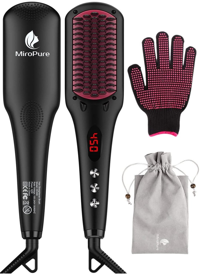 miropure - Enhanced Ceramic Hair Straightener Brush by MiroPure, 2-in-1 Ionic Straightening Brush with Anti-Scald Feature, Auto Temperature Lock & Auto-Off Function - Image 1