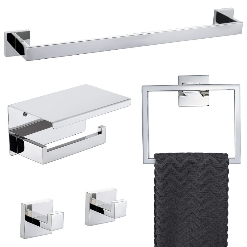 Bathroom Towel Bar Set Toilet Paper Holder with Shelf Polished Chrome Bathroom Accessories Set 236 Inch Towel Bar Towel Ring Towel Hook 5Piece Bathroom Hardware Set