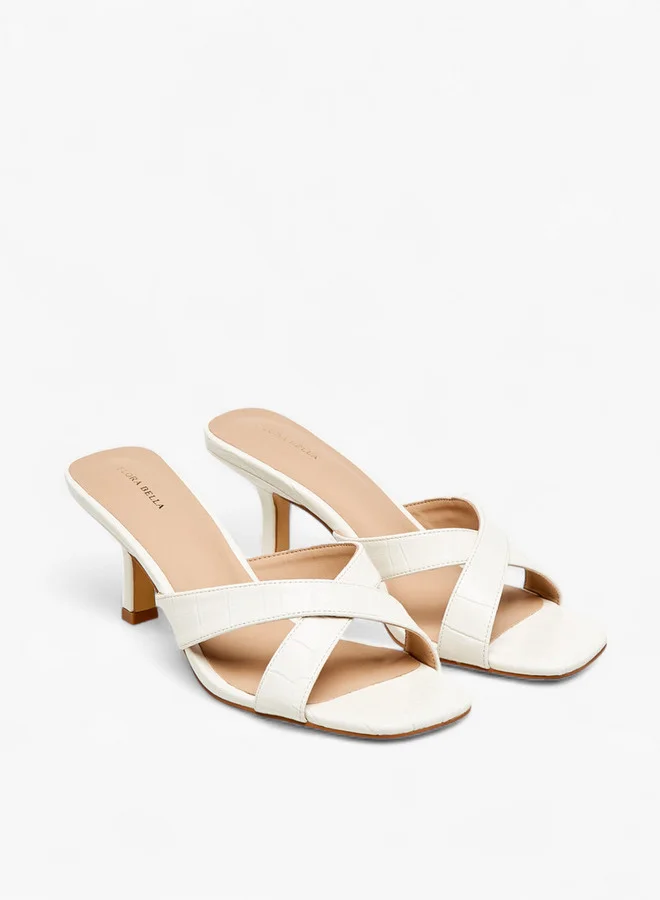 Flora Bella By Shoexpress Women's Textured Cross Strap Slip-on Sandals with Kitten Heels