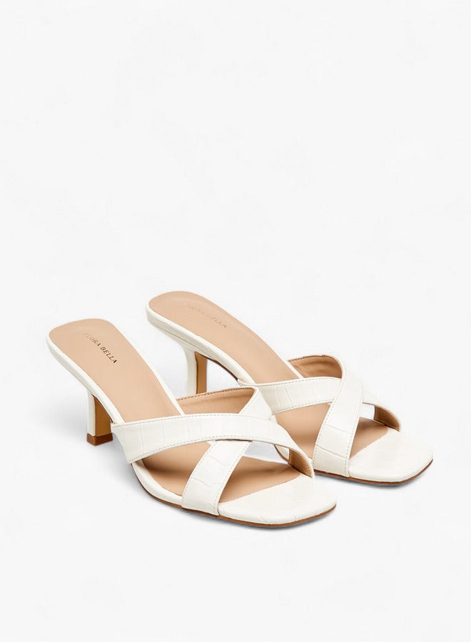 Flora Bella By Shoexpress Women's Textured Cross Strap Slip-on Sandals with Kitten Heels  - Image 1