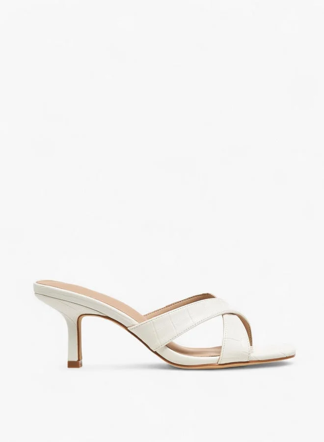 Women's Textured Cross Strap Slip-on Sandals with Kitten Heels