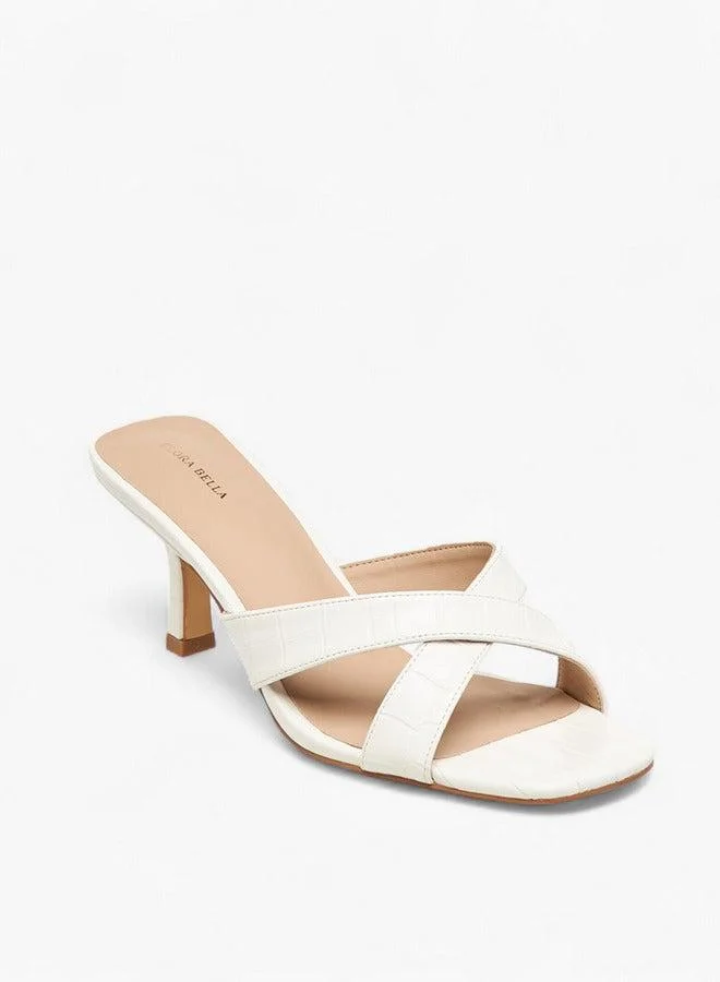 Flora Bella By Shoexpress Women's Textured Cross Strap Slip-on Sandals with Kitten Heels