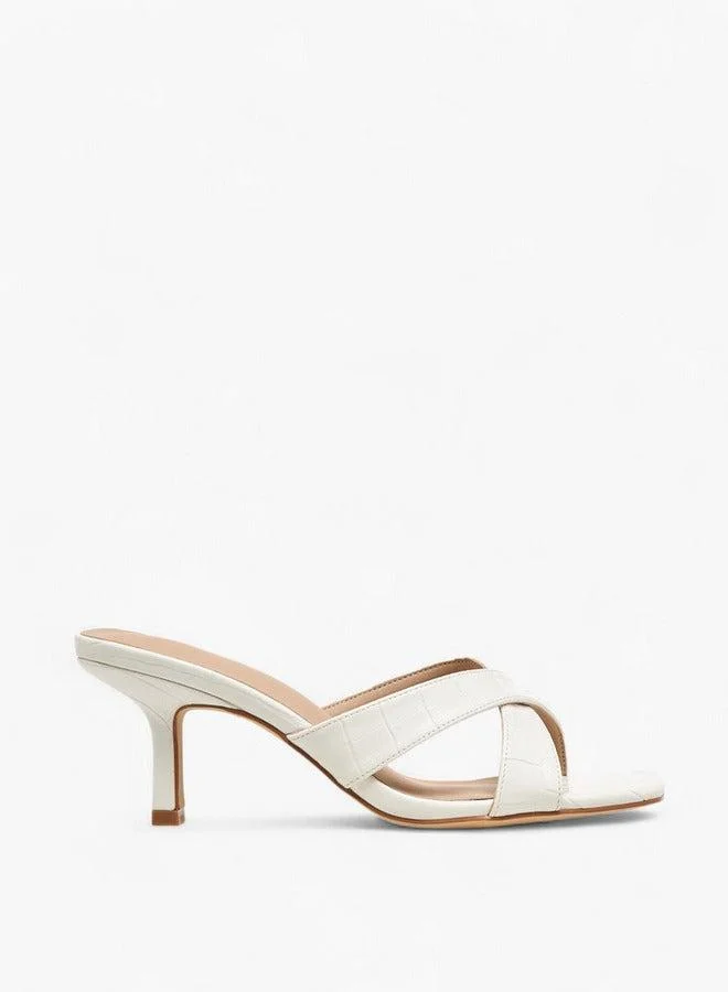 Flora Bella By Shoexpress Women's Textured Cross Strap Slip-on Sandals with Kitten Heels