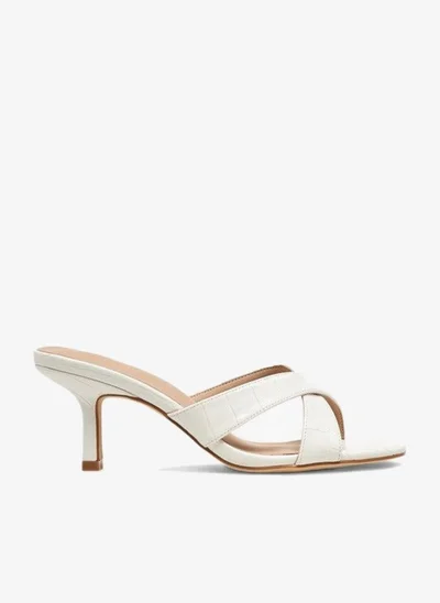Flora Bella By Shoexpress Flora Bella Textured Cross Strap Slip-On Sandals With Kitten Heels
