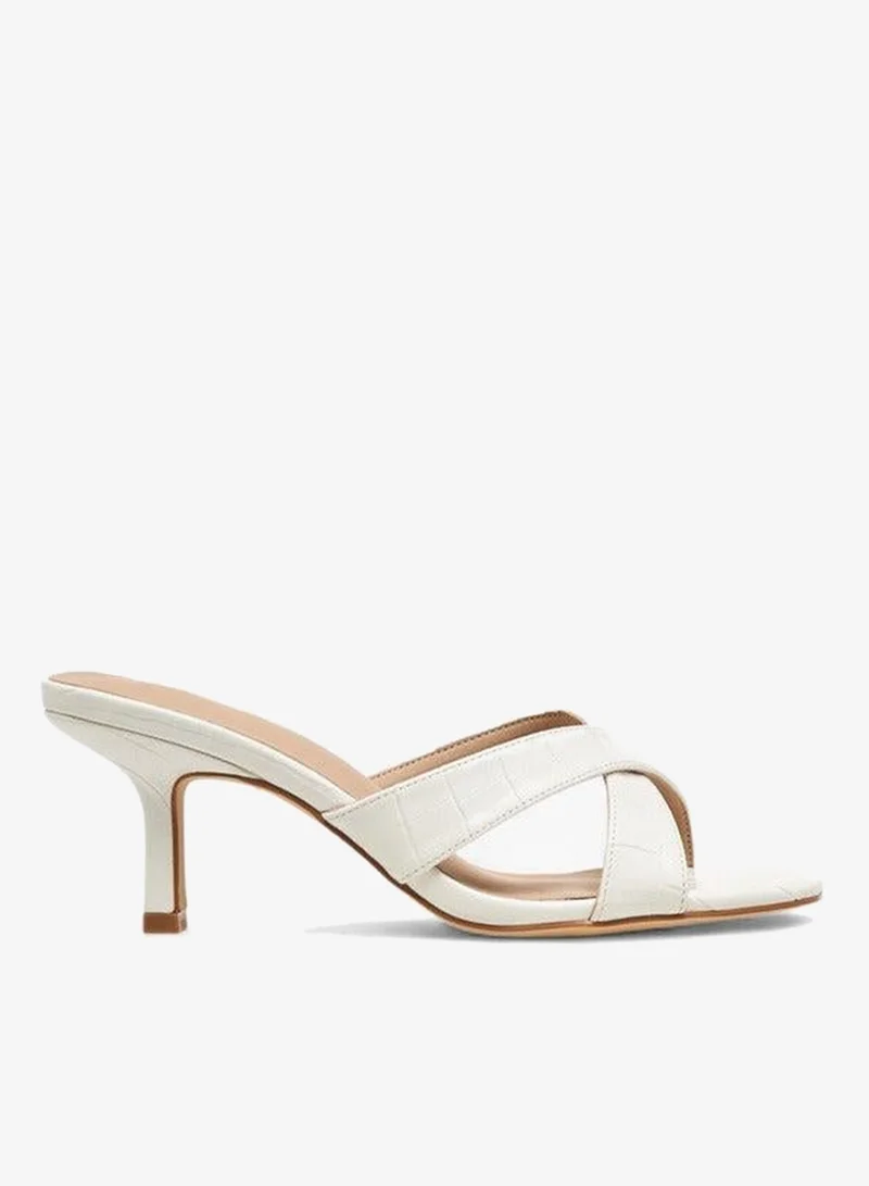 Flora Bella By Shoexpress Flora Bella Textured Cross Strap Slip-On Sandals With Kitten Heels