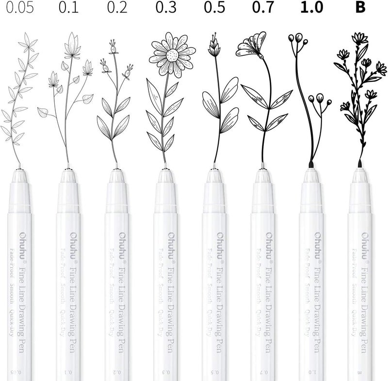 Ohuhu Fine Line Drawing Pen Set - 8 Assorted Sizes with Waterproof Black Ink for Drawing, Journaling, and Sketching - Image 3