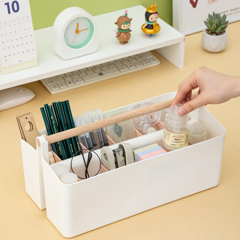 Vidifor Art Supply Organizers Caddy with Handle, Desk, Makeup Caddy and Tote (White+Pink, Large) - Image 5